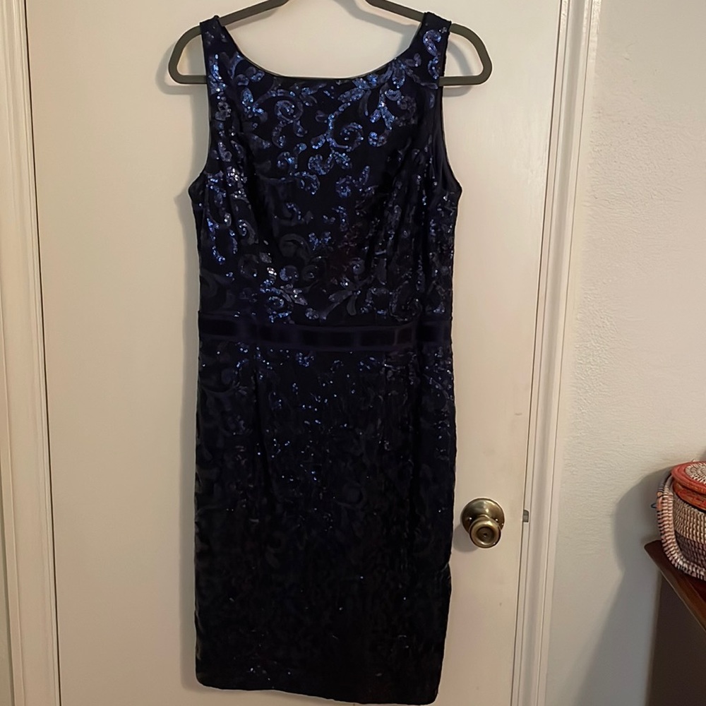Sophisticated sequined Lauren dress size 12 navy EUC worn twice